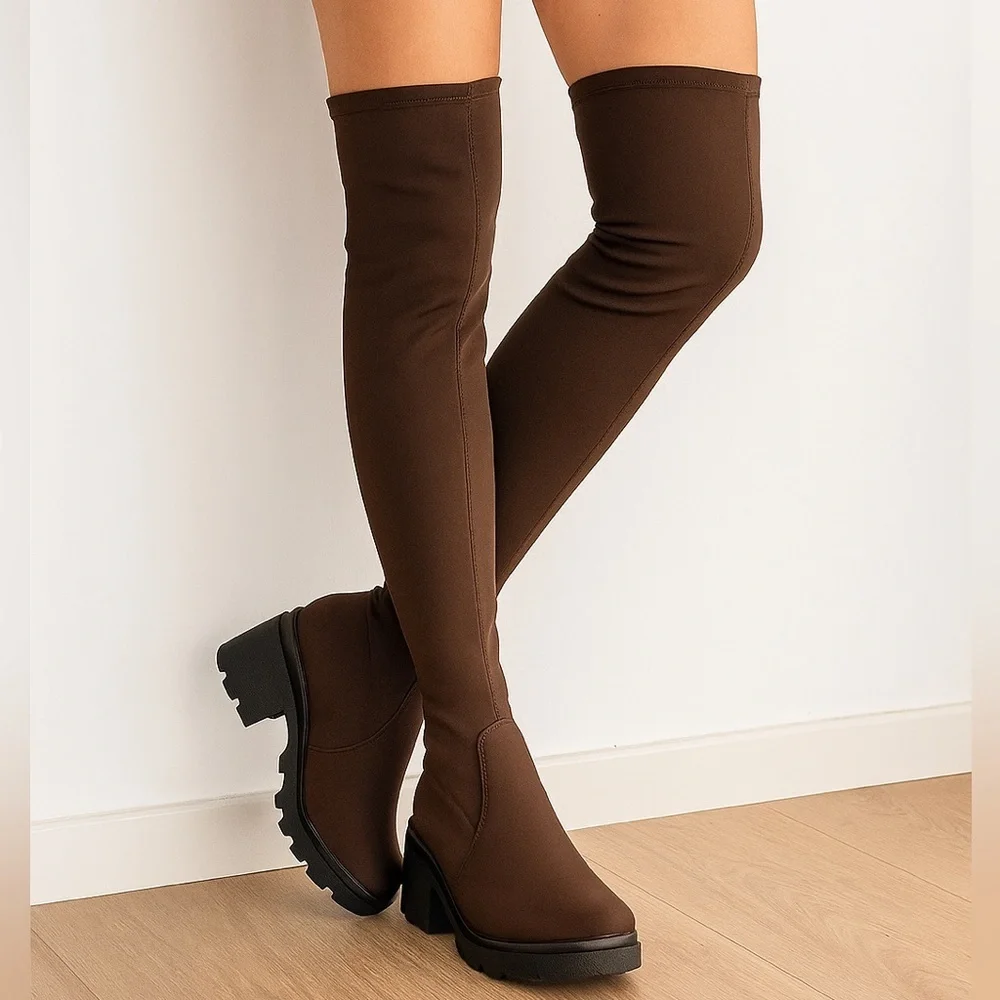 Brown Over knee platform Lycra boots